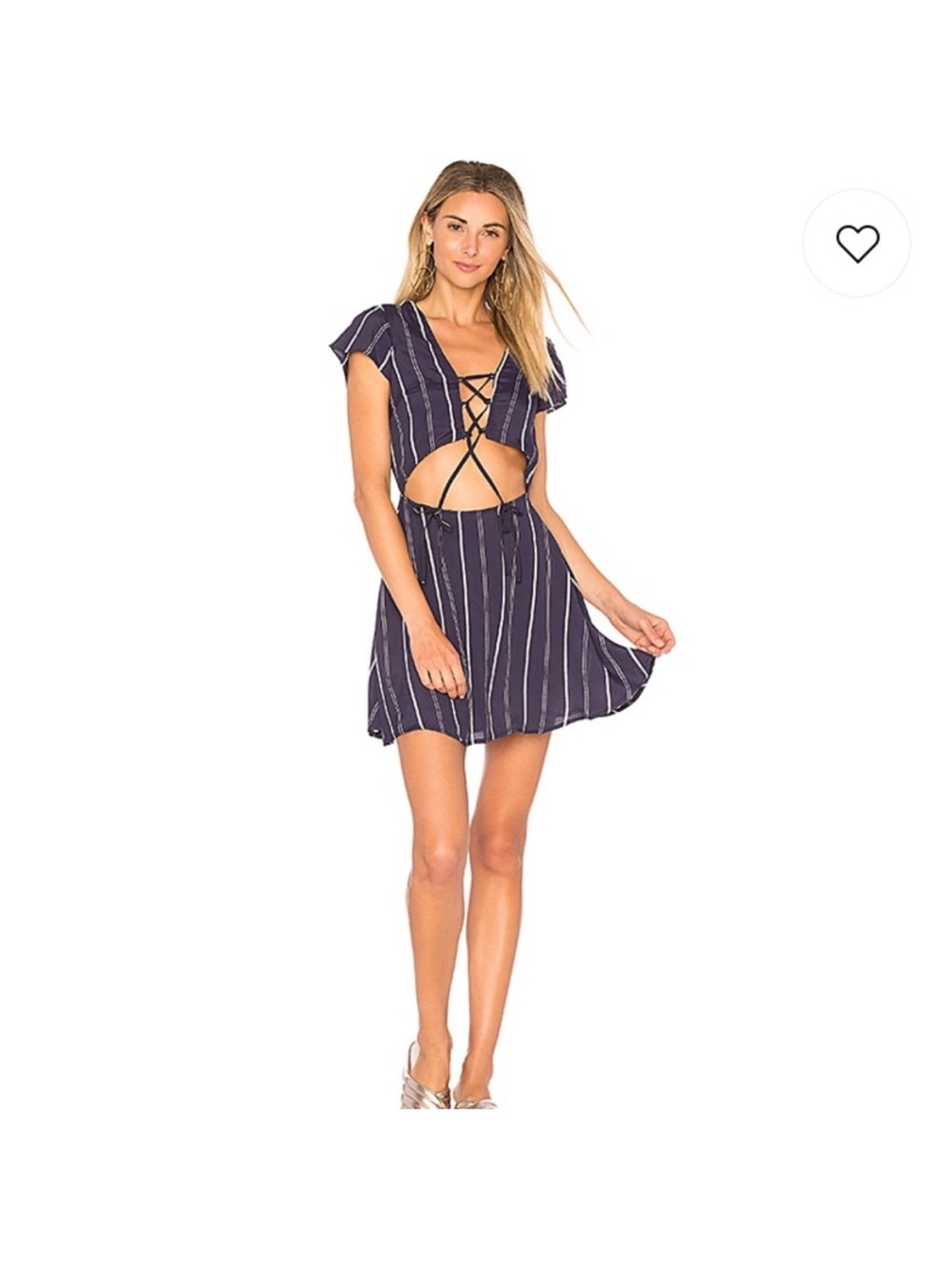 Flynn Skye Navy Striped Lace-Up Cutout Mini Dress